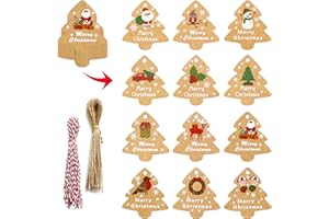 DREAMARK Etichette Regalo di Natale 96 Pezzi Tag Regalo di Carta Marrone Kraft Riciclabili con 2 Mazzetti di Spago Luta per Pacchi Regalo di Natalizi Fai-Da-Te Decorazioni Natalizie Addobbi l'albero di Natale
