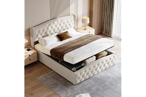 QMTXBYJ Coffre 160x200 Sängbotten med Ribbor, Dubbla Sängar 160x200, Stoppad Förvaring, Trä Ram, Dubbelsäng för Vuxna, utan M