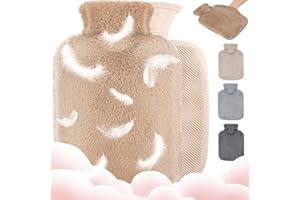 IRABEY Wärmflasche mit Bezug - 2L Groß Wärmflasche mit Kängurutasche, Wärmflasche Kinder, Wärmflaschen zur Behandlung von Schmerzen & Fieber, Bettflasche für Kinder und Erwachsene (Braun)