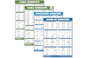 ‎PALACE LEARNING 4er-Pack – Kabelmaschinen-Workout-Poster Band 1 & 2 + Dehnübungen + Aufwärmübungen