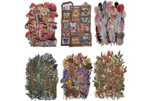 CUNQIN 240PCS Scrapbook Stickers Set, Transparent Mushroom Stickers Flowers Plants Butterfly Journaling Sticker Waterproof Vintage Decorative Stickers Laptop Journal Scrapbooking Supplies DIY Crafts Stickers