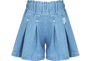 Panegy Short pour fille - En denim stretch - Décontracté - Élastique - Taille élastique - Pour l'été - De 3 à 13 ans