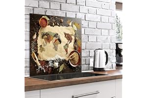 murando Panel de Vidrio para Cocina 60x60 cm Vidriopanel Protector Pantalla Antisalpicaduras Salpicadero con Gráfica Panel Decorativo Motivo Cereales Especias Mapamundi - j-B-0055-aq-a