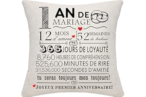 BOMMEX 1 an de Mariage Cadeau 1er Anniversaire de Mariage Housse de Coussin Souvenir Décoration Cadeau pour Couples Parents Femmes Hommes Maman Papa Mari Femme Tante Oncle Amis (1er Anniversaire)