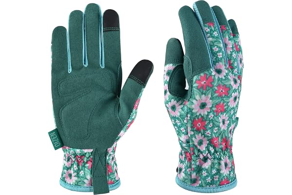 OIZEN Gants de Jardinage pour Femmes et Hommes, Gants de Jardin Tactiles, Gants de Travail Anti-Épine et Anti-Perforation, Cadeaux de Jardinage pour Femmes (fleur verte, S)