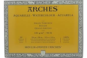 Arches 1795079 Aquarellpapier im Block (26 x 36 cm, 4-seitig geleimt, 185g/m² Grobkorn) 20 Blatt naturweiß