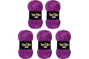 Rome Yarn Softy #6 Super Chunky Velvet Yarn 5 x 100g - 120m | 100% Micro Polyester Bulky Chenille Soft Baby Blanket Amigurumi Plush Thick Yarn for Knitting and Crochet (940 Purple)