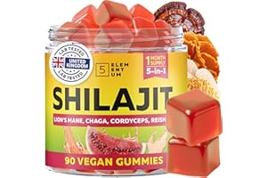 5 ELEMENTUM Shilajit Gummies 7800mg with 1200mg Lion’s Mane, Reishi, Chaga, Cordyceps – 100% Natural | 90 Chewable Gummies | Boost Energy, Testosterone & Immunity | Fulvic Acid 50% | Vegan | Watermelon Flavor