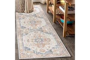 ‎TOPICK TOPICK Orange Läufer Flur Floral Teppich Waschbar Superdünne Vintage Blumenteppich Kurzflor Orientalischer Lang Küchenteppich Schlafzimmer Wohnzimmer Esszimmer Büro Faltbar Teppichläufer 60x300cm
