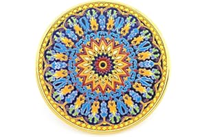 ART ESCUDELLERS WALL PLATE MODEL 42, decorative ceramic plate for hanging handpainted with the dry rope (cuerda seca) technique GOLD OF 24 K (Carat). 28,5cm diameter.