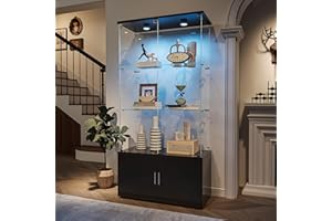 ‎BLSYHDH Glasvitrine Standvitrine, Schrank für Sammlung mit LED, mit 4 Türen 3 Einlegeböden transparent Unterschrank aus Holz Möbel Vitrine Glas Vitrine Figur vitrine Wohnzimmer Bar (4Etagen,4Türen+LED-2)