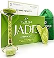 Rullo di giada certificato per il viso - Roller viso Qualità naturale al 100% e premium - Massaggiatore viso anti-età con strumento di raschiatura Gua Sha Face Jade Roller Massage - Massaggio viso