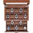 Rothwell Boîte à Montres 10 Emplacements Cuir - Écrin Luxe Avec Verre Et Serrure Bleu/Beige