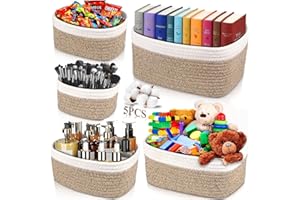 ZHHGOO 5er Set Aufbewahrungskorb Geflochten,Cotton Rope Braided Storage Basket,Stapelbare Speicher Storage Basket für Organisieren von Kleidung,Badezimmer,Spielzeug Körbe Aufbewahrung