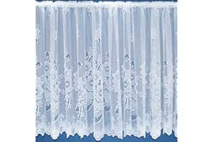 KELLYUK White Floral Contemporary Window Lace Net Curtain With Scalloped Bottom. 54inch (137cm) drop. Sold by the metre by Kelly's Soft Furnishings