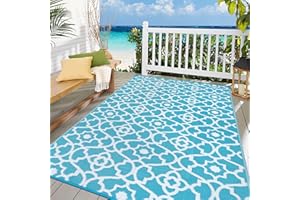 ‎ENYHOM Enyhom Große Outdoor-Teppiche für den Garten, wasserdicht, 150 x 240 cm, wendbare Outdoor-Matten, Kunststoff-Strohteppich, tragbar, faltbar, Picknick, gewebter Teppich für Wohnmobil, Terrasse, Türkis