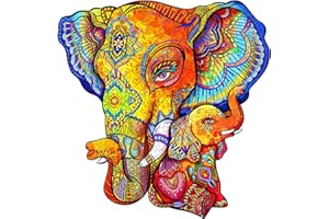 Blumuze Wooden Jigsaw Puzzles 240pcs,Elephant Puzzle MATERNAL LOVE Wooden Puzzles for Adults, Unique Shaped Animal Wood Puzzles, Wooden Animal Puzzles for Adults Kids with Wood Gift Box,L-12.8*12.4in
