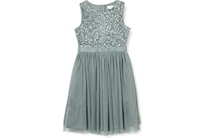 Maya Deluxe Vestido Midi para Niñas con Lentejuelas Adornadas para Fiesta, Tutú, Damas de Honor, Boda con Lazo para Cinturón