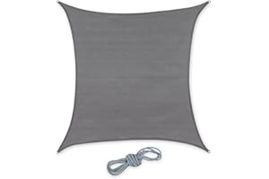 Relaxdays Toldo Vela Cuadrado, 3x3 m, Malla Sombra HDPE, Estabilización UV, Cóncavo, Tela Parasol, Cuerdas, Jardín, Gris