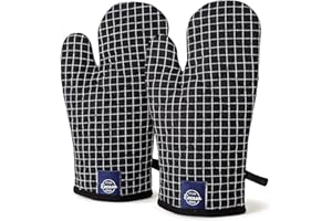 ENCASA XO Encasa Homes Long 30 cm Forno Microwave guanti guanti guanti da forno (2 pz set) per cucina cucina e cottura - Resistente al calore, spessa e sicura - Butcher Checks Black