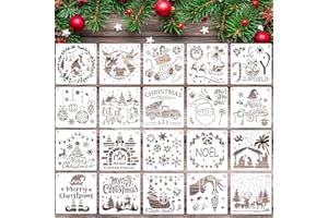 MWOOT 20 Pièces Pochoirs de Noël pour Peindre sur Bois, Pochoirs de Noël Réutilisables pour l'Artisanat, Modèles Dessin de Fêtes pour Toile, Mur, Ornements de Sapin de Noël & Décoration Maison DIY