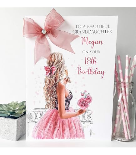 White Cotton Cards Geburtstagskarte ‚Pink Present‘ Für Cousin/Cousine – Handgefertigt, 16x16 Cm, Mit Glitzer