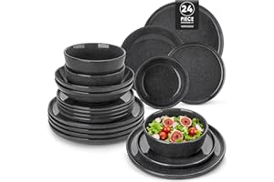 vancasso ANYA 24 Piece Plates and Bowls Set, Crockery Sets for 6 People, Include Ceramic Dinner Plates, Dessert Plates, Soup Bowls and Cereal Bowl, Dishwasher and Microwave Safe, Grey