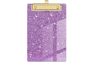 Piasoenc Acrylic Small Clipboard, Fashion Glitter Clipboard, A5 Clipboards with Low Profile Gold Clip, A5 Clip Board, Cute Confetti Clipboards for Kids, Students, Teacher, Woman, Artist, Purple