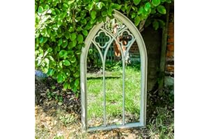Woodside Holtby XL Decorative Outdoor Garden Arch Mirror, White Rustic Metal, W: 61cm x H: 112cm