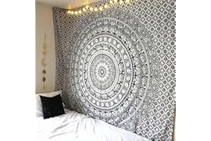 RAJRANG BRINGING RAJASTHAN TO YOU Tapisserie murale hippie mandala à suspendre 76 x 102 cm Éléphant indien - Méditation bohème hippie - Noir et blanc Décoration psychédélique pour dortoir