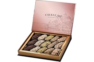 CHATEAU DE MEDITERRANEAN Medjool Dates Filled with Almonds, Coated in Dark Chocolate and Variety of Nuts 500g Gift Box
