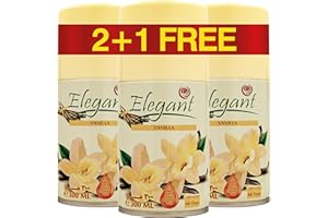 AFS ELEGANT Elegant Automatic Spray – Fragrance: VANILLA – 3-Pack – Size: 300ML| Air Freshener Spray REFILLS| Odour Neutraliser for Bathroom, Offices & Home| Perfumed Spray For Dispenser, ESSENTIAL OILS