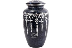 Hind Handicrafts Aluminium Cremation Urn for Human Ashes Adult - Handcrafted Funeral Memorial Ash Storage Urn - Affordable Urn - Bag Included (6.5" x 6.5" x 10.5" - 200lbs or 91kg, Granite)