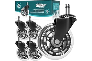 Sillar 11 mm x 22 mm Zestaw 5 kółek do krzeseł biurowych idealne do podłóg z twardego drewna, dywanów, laminatów i płytek, krzeseł biurowych, kółka do krzeseł obrót 360 stopni, niekompatybilne z IKEA