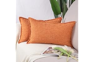 Madizz Lot de 2 Housses de Coussin Doux Lin Décoratif Coussin Couvre Style De Luxe pour canapé Chambre Rouge Orange 40x60 cm