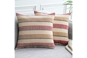UPOPO Cojines Sofa Funda Elegantes Decorativos Salon Cama Rayas De Colores Lino Fundas Silla Habitacion 2 Piezas De Cojín Suave Almohada Sala De Estar con Cremalleras 50 X 50 cm Café Rojo