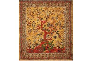 AVA COLLECTIONS Yellow Tree Of life Wall Hanging Psychedelic Hippie Tapestries Cotton Bedspread Beach Picnic Sheet Decor Blanket Wall Art Hippie Bedroom (Size 90x84 inches) (Queen- Tree of life/Yellow)