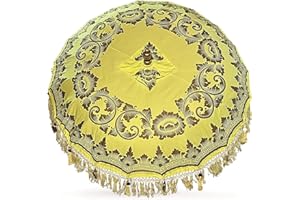 MAISONICA Bali Handmade Sun Parasol Hardwood Garden Umbrella Yellow and Gold