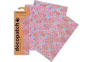 Décopatch C394O - Une pochette de 3 feuilles de papier imprimé 30x40 cm, Kenja rose turquoise
