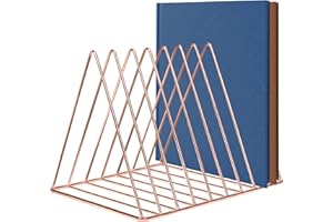 BELLE VOUS Revistero Sujeta Libros Metal Oro Rosa – Triángulo con 9 Ranuras Organizador Escritorio para el Hogar, Libreros, Baño y Oficina – Revistero Archivador Libros, Periódicos, Mesas y Carpetas