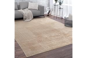 PACO HOME Alfombra, Suave Alfombra De Pelo Corto para Salón, Supersuave, Lavable, Beige, tamaño:140x200 cm