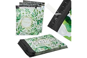 ALLBAGS 50 plastikowych torebek wysyłkowych, samoprzylepnych i nieprzezroczystych, z tworzywa sztucznego (zielone liście 255 x 370 mm)