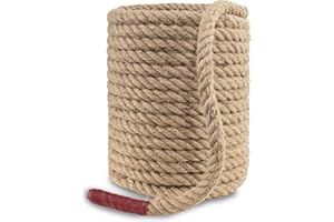 ‎EMEKIAN EMEKIAN Natürliches Jute Manila Seil, Gedrehtes 4 Strängige Faser Hanfseil für Sport, Dekoration, Haustierspielzeug, Handwerk, Tauziehen, Fitness, Lnnen und Außenbereich verwenden (30 mm, 30 m)