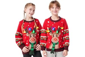 JOYIN Brzydki świąteczny sweter dla dzieci, świecący sweter bożonarodzeniowy dla chłopców i dziewcząt, świąteczny sweter dla chłopców i dziewcząt