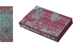 Gaiam Yoga Mat - Folding Travel Fitness & Exercise Mat - Foldable Yoga Mat for All Types of Yoga, Pilates & Floor Workouts (68"L x 24"W x 2mm Thick)