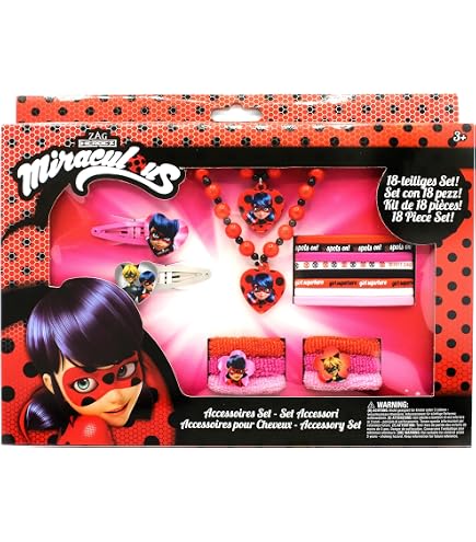 Set De Cepillo Y Collar De Ladybug – Accesorios De Miraculous Con Purpurina Y Colgante De Corazón Para Niñas +3 Años