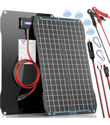 POWOXI 10W 12V Magnetic Solar Battery Trickle Charger Maintainer, Built-in MPPT Intelligent Charge Controller, Waterproof Solar Trickle Charger Alligator Clip for Car RV Motorcycle Marine, etc