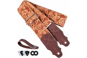 YIKOKO Gitarrengurt Kopfschicht Rindsleder Ende 2 Zoll für Akustik- und Bass-E-Gitarren, Adjustable from 38″ to 64″