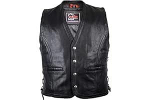MDM Gilet de moto en cuir avec boutons