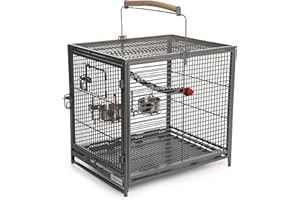 Midwest Homes for Pets 1705001204 Poquito Transportkäfig für Vögel, Reisekäfig, 48 x 39,5 x 60 cm, mit Sitzstange und 2 Futterschalen aus Edelstahl, Platin